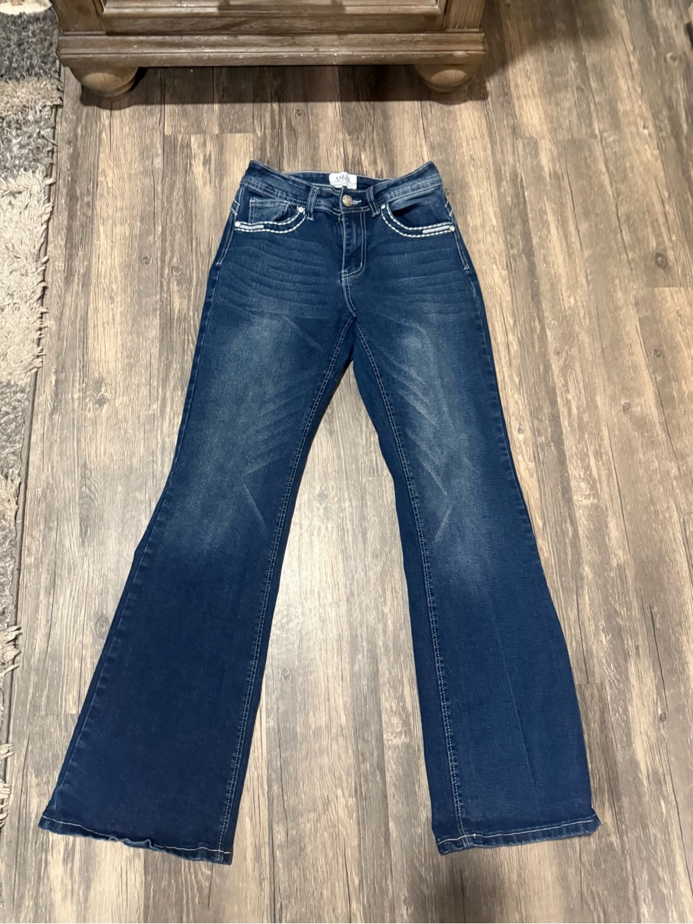 Angel Dark Blue Flare Jeans with Embellished Pockets